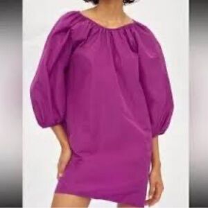 Aritzia Wilfred Taffeta Cava Dress Puff Sleeves Luminous Violet Pockets Size 2XS